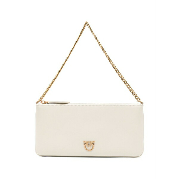 ピンコ レディース ショルダーバッグ 御徒面子 Horizontal flat leather shoulder bag White