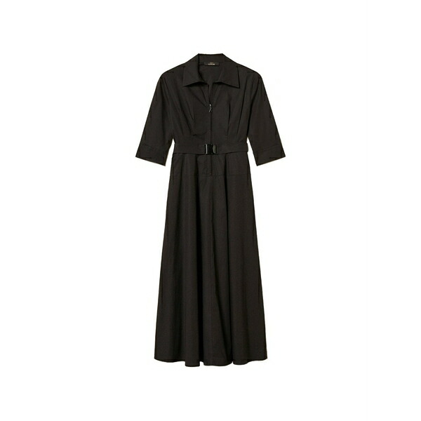 ツイン書き割り レディース 衣裳 トップス Belted poplin long dress Black