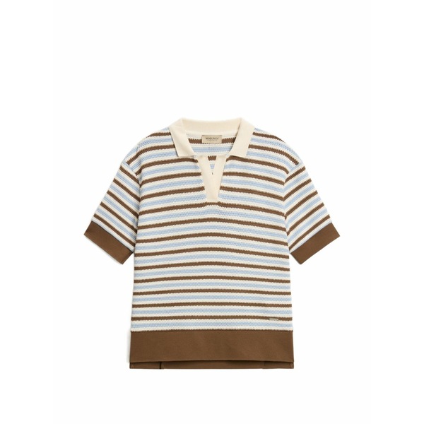 羊毛 一財産 レディース ティーシャツ トップス Striped crochet-effect t-shirt White