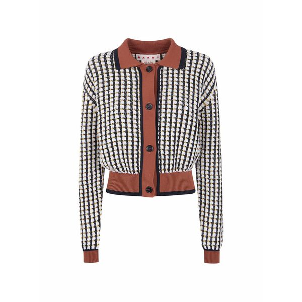 マルニ レディース ジレー アウター Collared grid cotton knitwear Brown