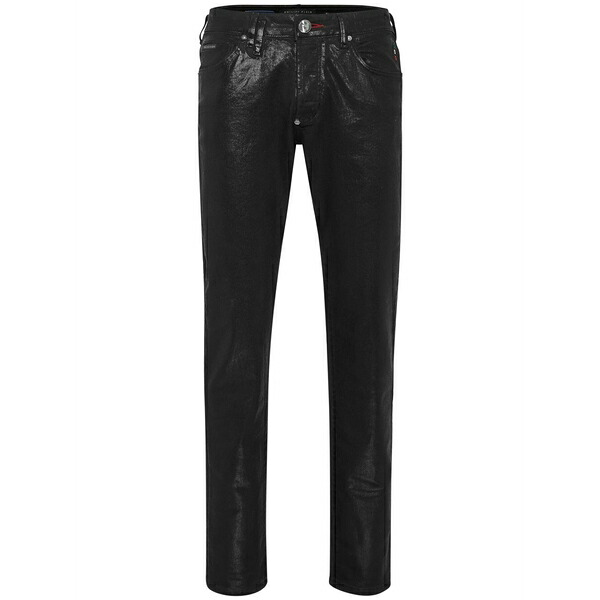 フィリップ飾り気の無い メンズ ジーンズズボン下 ボトムス Coated-finish straight-leg jeans Black