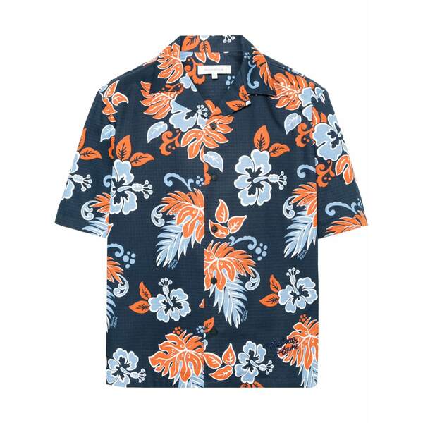 住み家 稲荷 メンズ プルオーバー トップス Floral-print ripstop shirt Blue