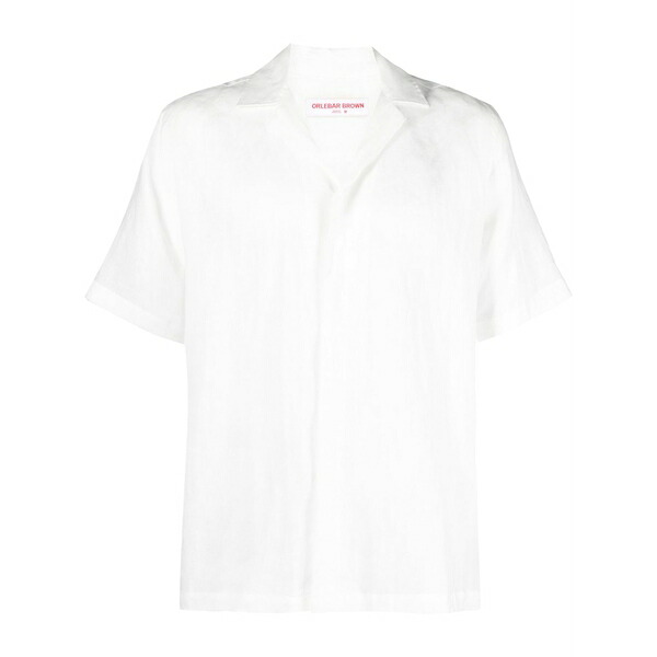 オールバー ブラウン メンズ シャツ トップス Maitan short-sleeved linen shirt White｜asty