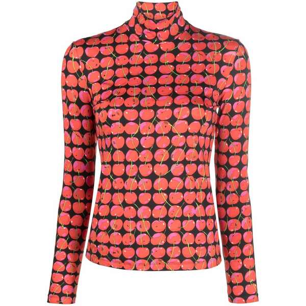 ラ・ダブル・ジェイ レディース プルオーバー トップス Cherry-print turtle neck top Black