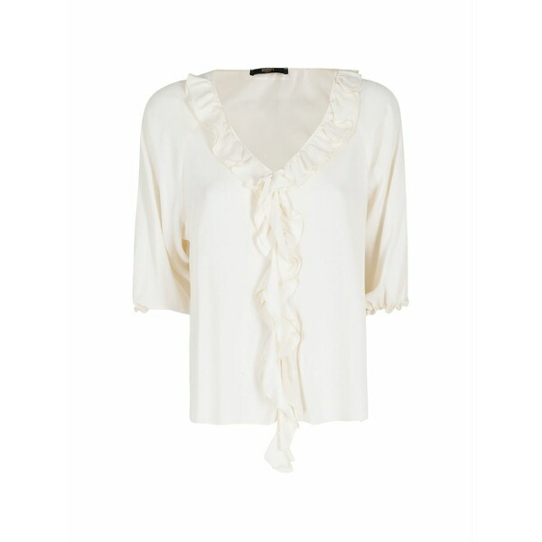 セブンティ レディース プルオーバー トップス Ruffled v-neck blouse Neutrals