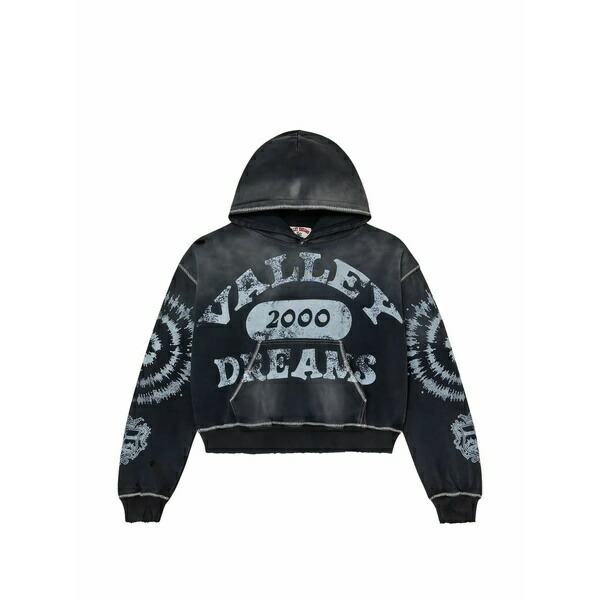 頭を覆う物 メンズ パーカー・スウェットシャツ アウター 2000 spiral distressed hoodie Black