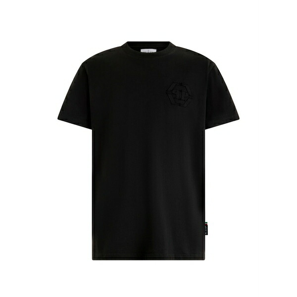フィリップ飾り気の無い メンズ プルオーバー トップス Logo-embroidered t-shirt Black