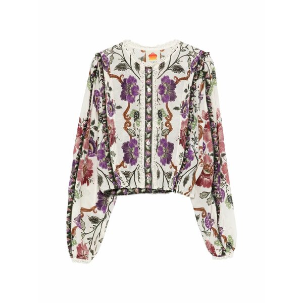 耕園 リオ レディース プルオーバー トップス Cream rococo flower shirt White