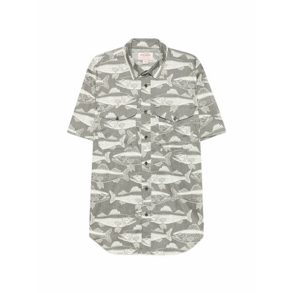 フィルソン メンズ シャツ トップス Twin lakes fish-pattern short-sleeve shirt Grey｜asty