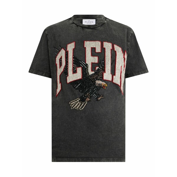 フィリッププレイン メンズ Tシャツ トップス Eagle crew-neck t-shirt Grey｜asty