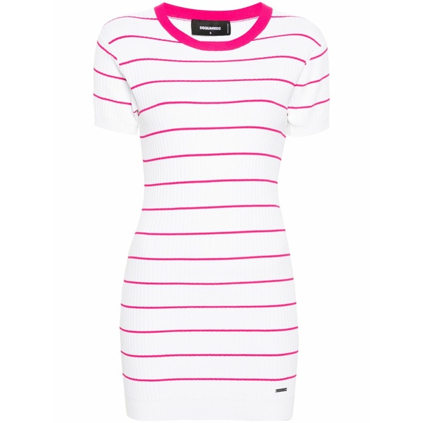 ディースクエアード レディース 衣裳 トップス Striped knitted dress White
