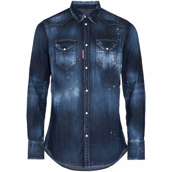 ディースクエアード メンズ プルオーバー トップス Faded paint splatter denim shirt Blue