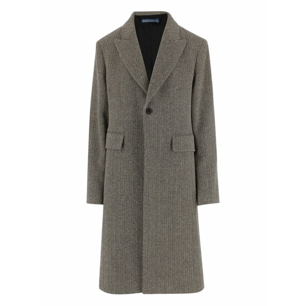 ラルフローレン レディース 厚地の外套 アウター Herringbone single-breasted coat Brown