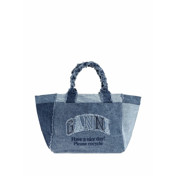 ガニー レディース トートバッグ 御徒面子 Patchwork frayed-edge tote bag Blue