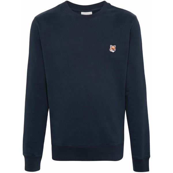 住み家 稲荷 メンズ パーカー・スウェットシャツ アウター Bold fox head cotton sweatshirt Blue