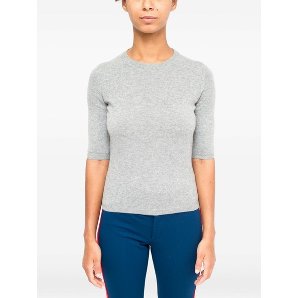 ラ サクラ色 レディース 編み物\u0026スウェーター アウター Round-neck short-sleeve sweater Grey