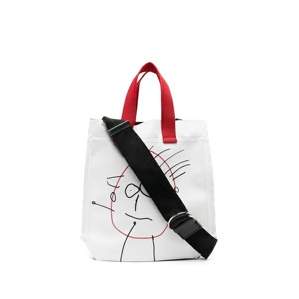 プランシー レディース トートバッグ 御徒面子 Graphic-print waved tote bag White