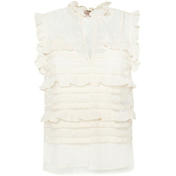 ツイン仕掛ける レディース プルオーバー トップス Floral-lace sleeveless blouse Neutrals