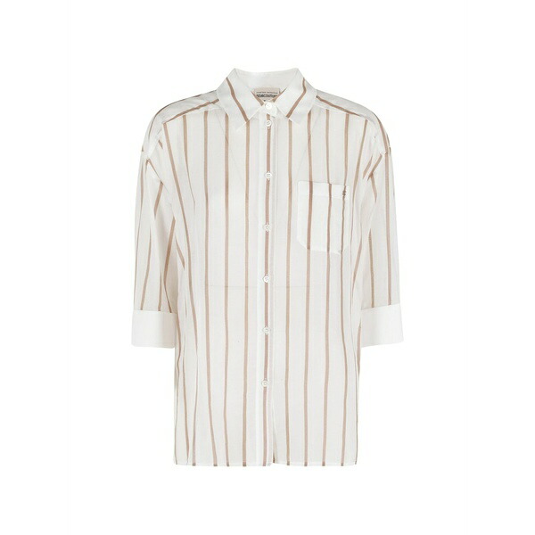 セミクチュール レディース プルオーバー トップス Gracia striped pocket shirt White