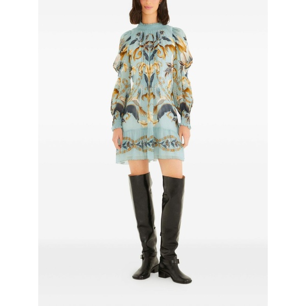 耕園 リオ レディース 衣裳 トップス Ruffled long-sleeve mini dress Blue