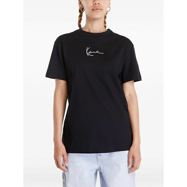 長い巻き毛 カナイ レディース ティーシャツ トップス Essential logo-embroidered t-shirt Black