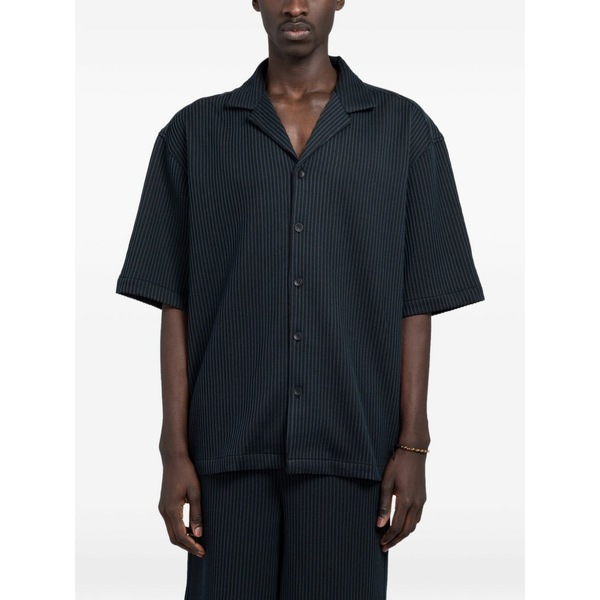 最低限度 メンズ プルオーバー トップス Keaton pliss￡-effect striped shirt Blue