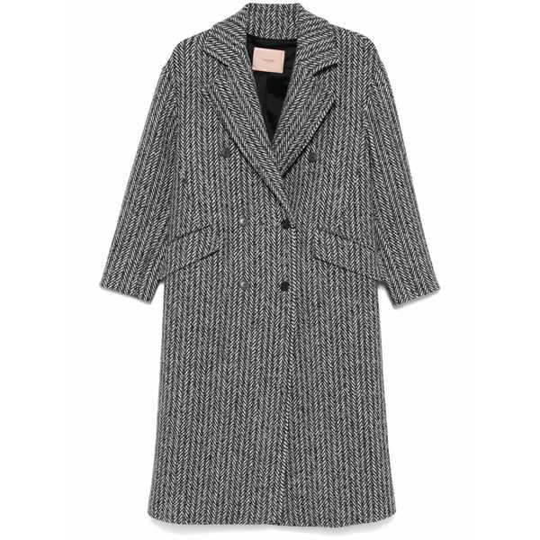 ツイン書き割り レディース 厚地の外套 アウター Herringbone coat Black