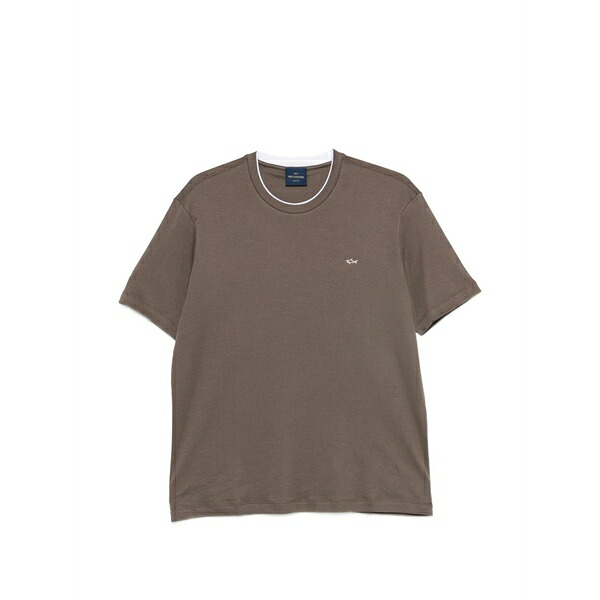 ポールアンドシャーク メンズ ティーシャツ トップス Logo-embroidered contrast-trim t-shirt Brown