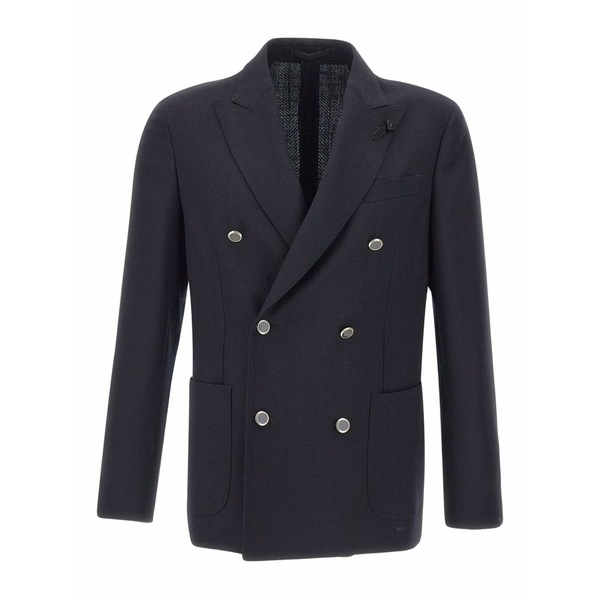 ラルディーニ メンズ 上衣＆上衣 アウター Herringbone-pattern double-breasted blazer Blue