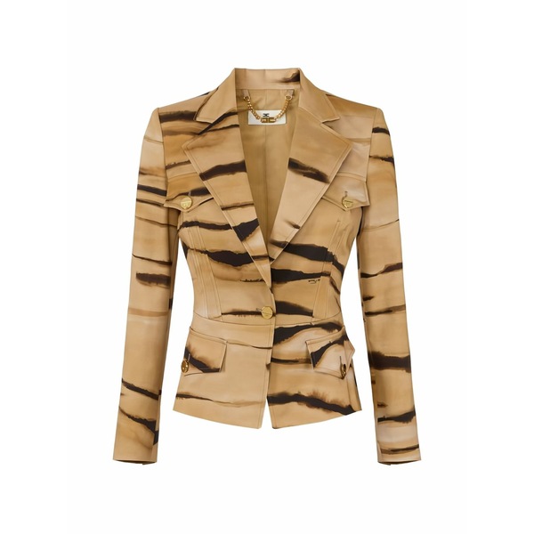 エリザベスフランキ レディース 上衣＆上衣 アウター Tiger-print blazer Neutrals