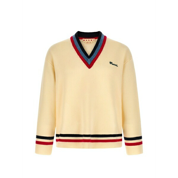 マルニ メンズ 編み物\u0026ティーシャツ アウター Embroidery v-neck sweater Neutrals