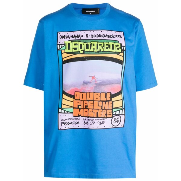 ディースクエアード メンズ ティーシャツ トップス Graphic-print short-sleeve cotton t-shirt Blue