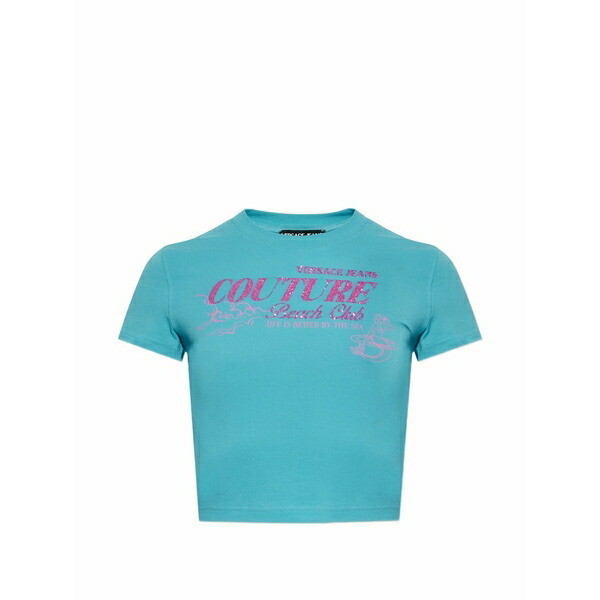 呼びりん探し回る レディース プルオーバー トップス Graphic-print short-sleeve cotton t-shirt Blue