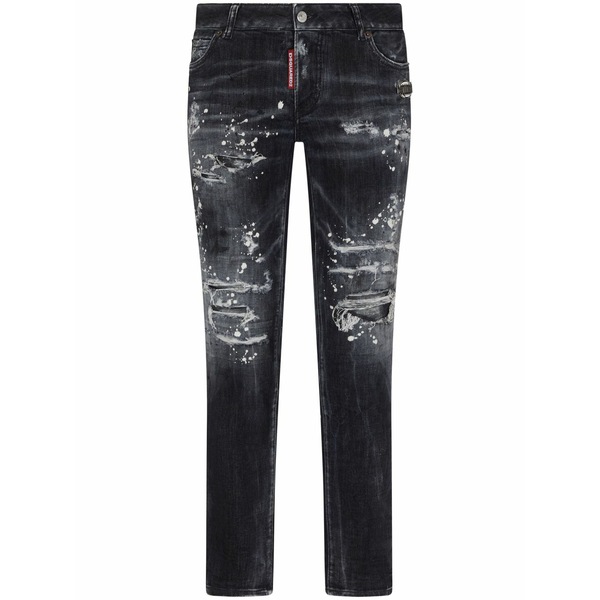 ディースクエアード レディース ジーンズズボン下 ボトムス Distressed slim-leg jeans Black