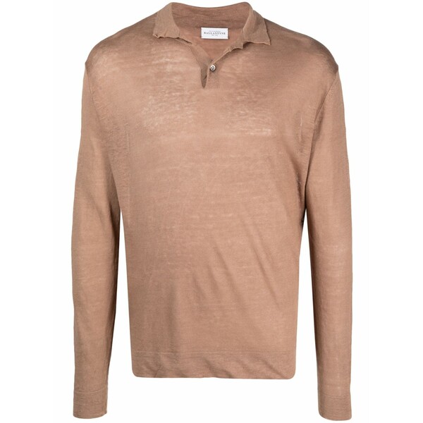 バランタイン メンズ スポーツシャツ トップス Long-sleeve linen knit polo shirt Brown