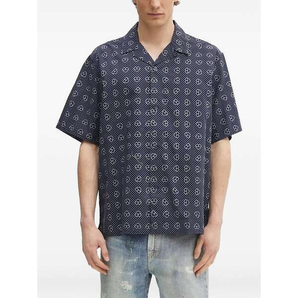 鉄道車両ハート形 メンズ ティーシャツ トップス Heart-motif short-sleeve shirt Blue