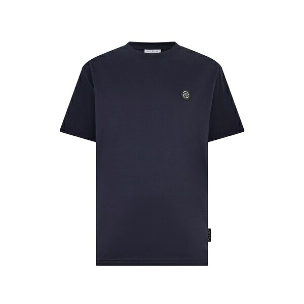 フィリップ飾り気のない メンズ ティーシャツ トップス Round-neck logo-appliqu￡ t-shirt Blue