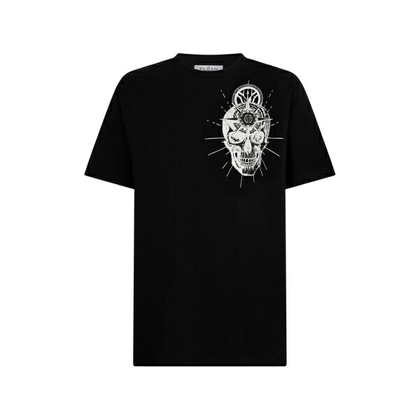 フィリップ飾り気のない メンズ ティーシャツ トップス Round-neck skull t-shirt Black