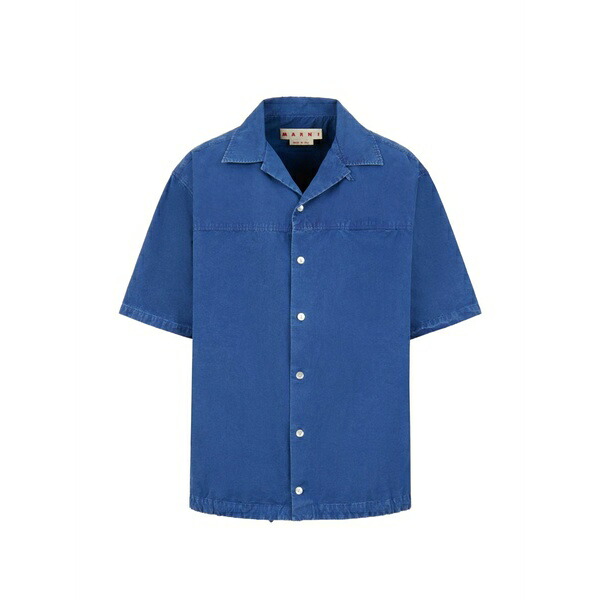 マルニ メンズ プルオーバー トップス Cuban collar logo patch shirt Blue