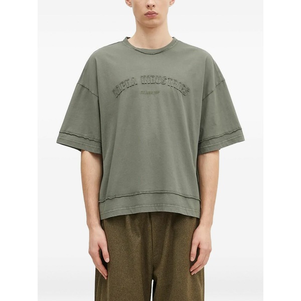 アルファインダストリーズ メンズ ティーシャツ トップス Open edge embroidered t-shirt Green