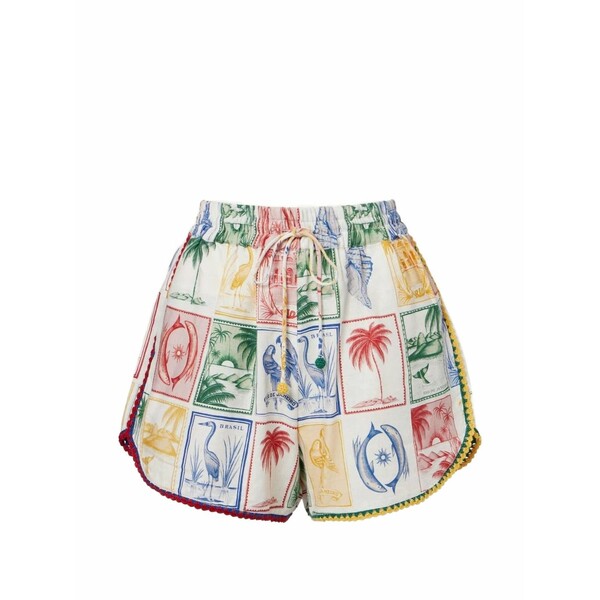 耕園 リオ レディース 心地よいズボン下 ボトムス Graphic-print crochet-trim shorts White