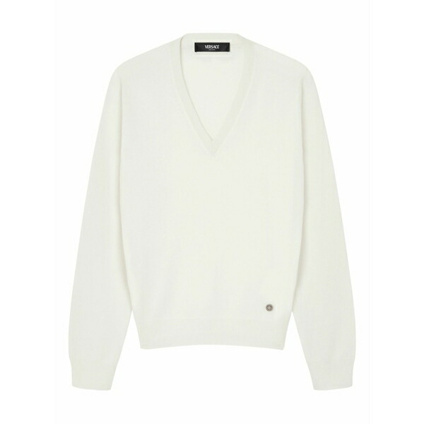 ヴェルサーチ レディース 編み物\u0026プルオーバー アウター V-neck sweater White