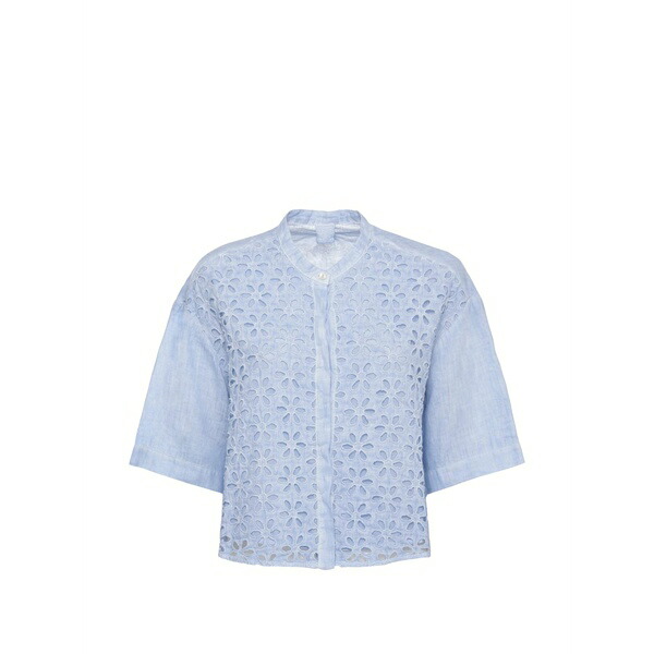 １２０％リノ レディース プルオーバー トップス Broderie-anglaise linen shirt Blue