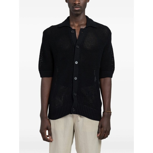 最低限度 メンズ プルオーバー トップス Kairo open-knit short-sleeve shirt Black
