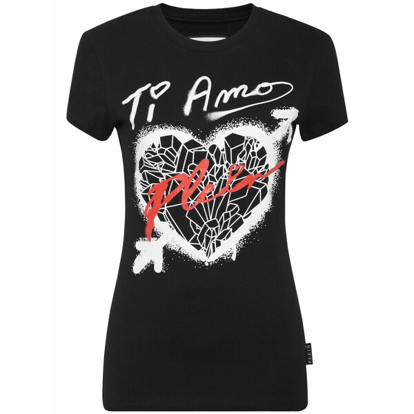 フィリップ飾り気の無い レディース プルオーバー トップス Sexy pure fit heart-print t-shirt Black