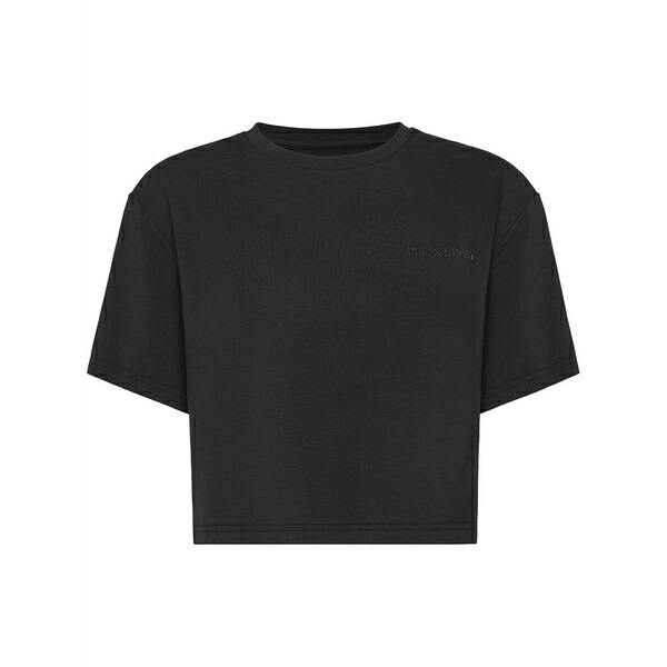 飾り気の無い運動競技 レディース プルオーバー トップス Cotton cropped t-shirt Black