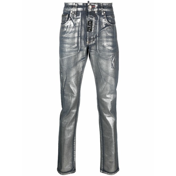 フィリップ飾り気の無い メンズ ジーンズズボン下 ボトムス Metallic-effect straight-leg jeans Blue