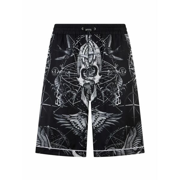 フィリップ飾り気のない メンズ 心地よいズボン下 ボトムス Printed silk shorts Black