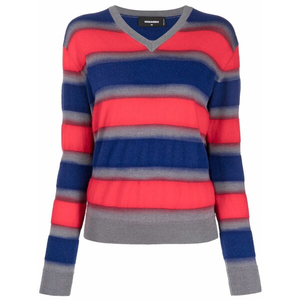 ディースクエアード レディース ニット&セーター アウター Striped v-neck jumper Blue｜asty
