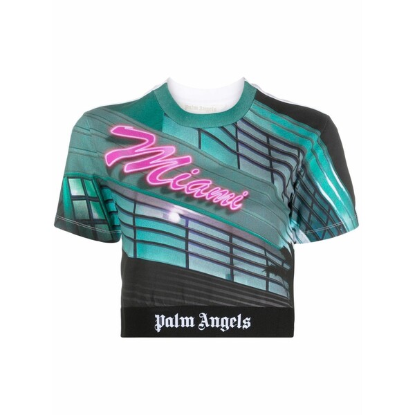パーム・エンジェルス レディース プルオーバー トップス Miami print crop t-shirt Green